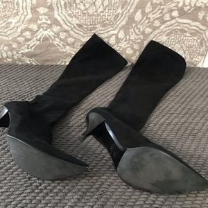 Sergio Rossi Black Suede Stretch High Boots, 9